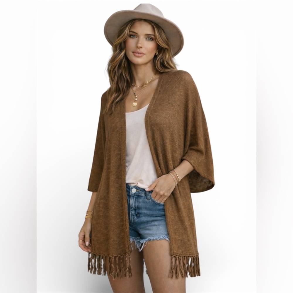 Umgee Boho Fringe Cardigan with Crochet Lace Back (1155)